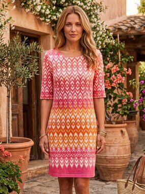 NWT Eliza J Geometric Chevron Shift Dress Orange Pink Size 14